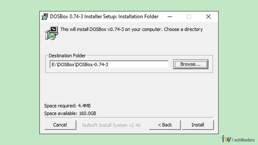 Recommended DOSBox installation path setup on Windows installer.