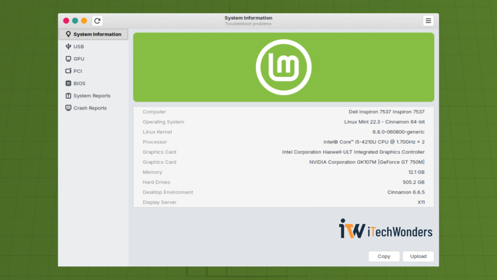Linux Mint 22 – Display Server Running on X11 (GT 750M) Linux Mint 22 System Information showing X11 display server on a GT 750M system