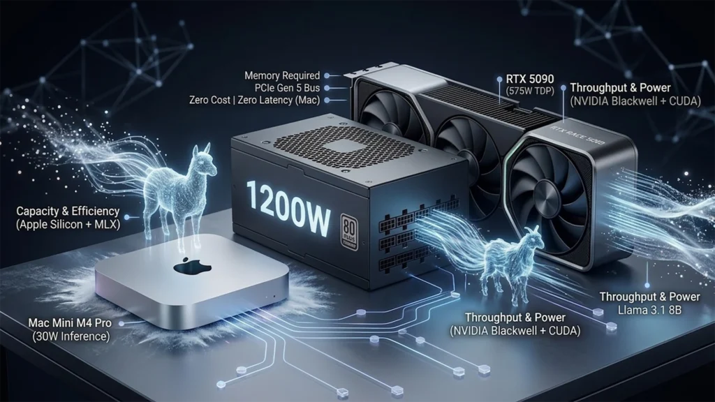 Comparison: Size, Power, & Efficiency Mac Mini M4 & Windows AI workstation size comparison: capacity vs. throughput & power