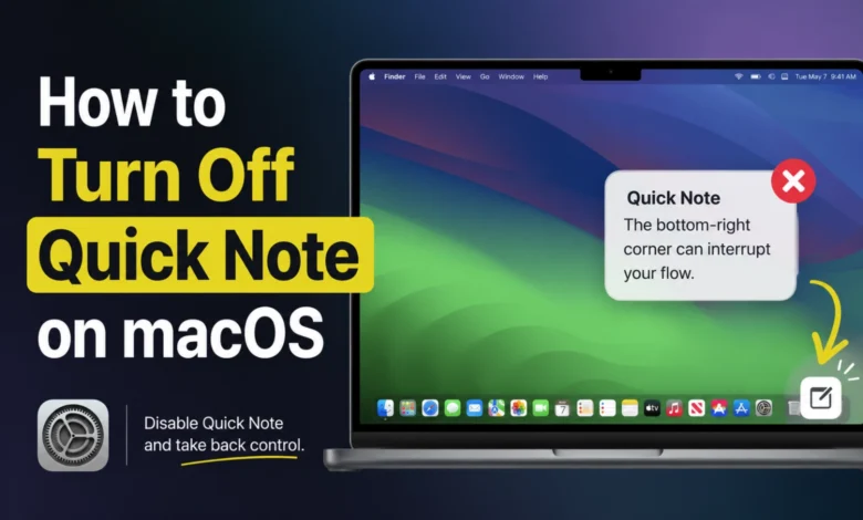 MacBook showing the Quick Note control in the bottom-right corner of macOS.